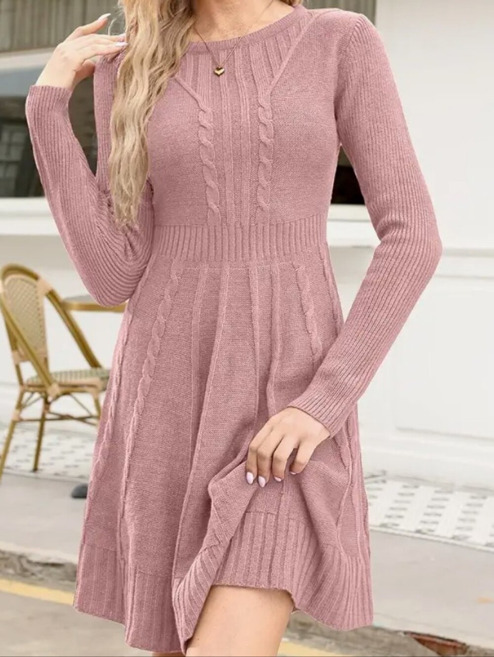 Maisolly Women’s Knitted Crewneck Fit and Flare Sweater Dress